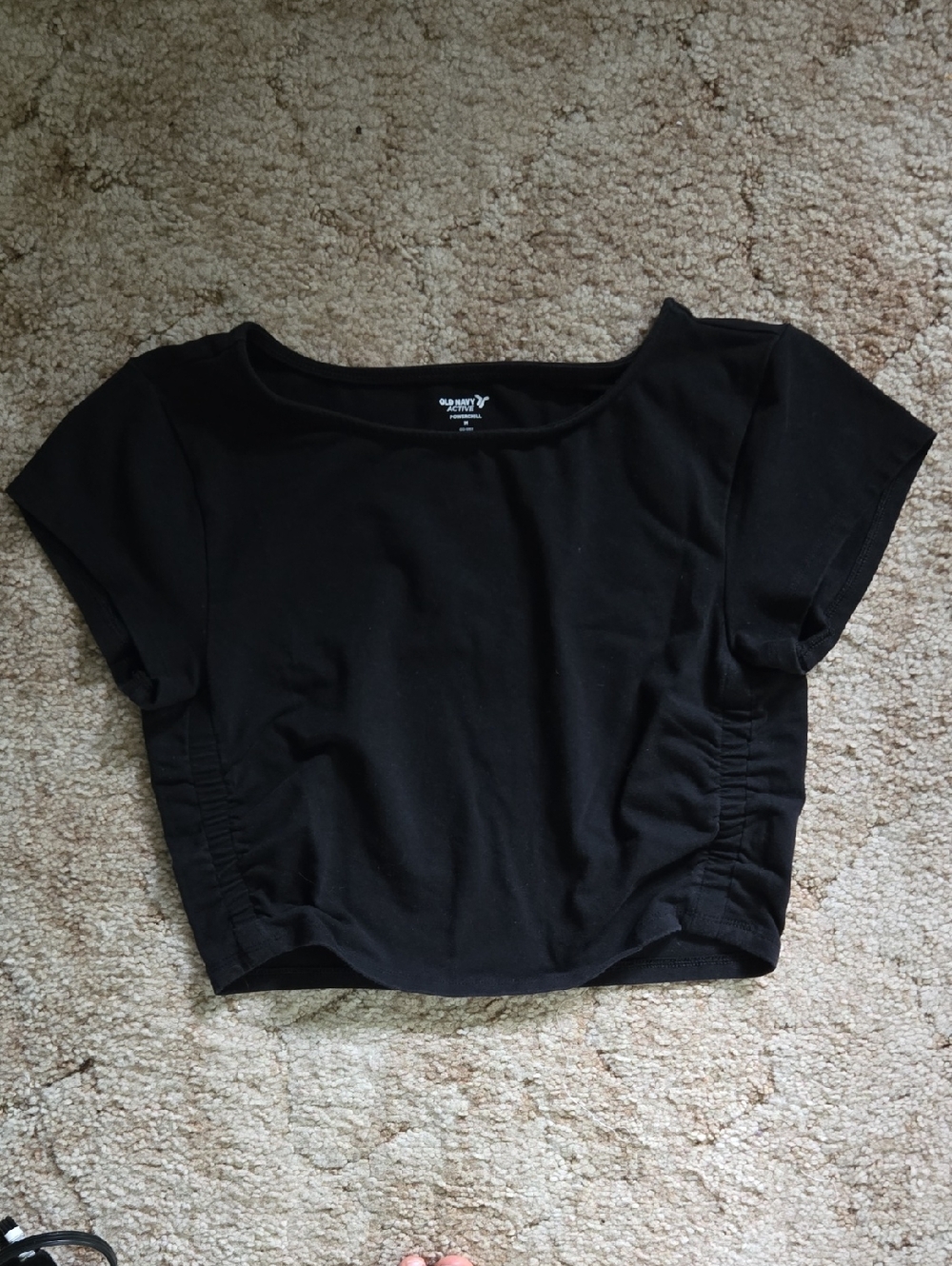 Old Navy Black Short-Sleeve Ruched Crop Top